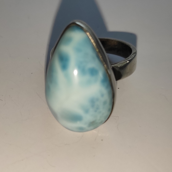 Solid Sterling Silver Pear Larimar Ring Sz 7.75 - Picture 13 of 14
